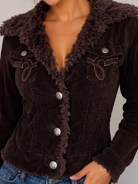Vintage y2k Papaya brown faux fur corduroy jacket size small